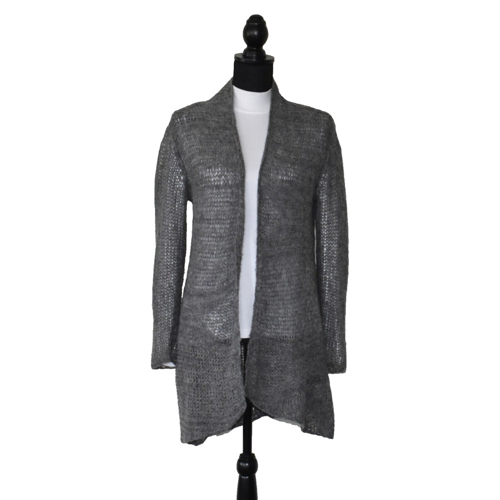 A4 Auth EILEEN FISHER Gray Alpaca Wool Open Knit Cardigan Sweater Size XS